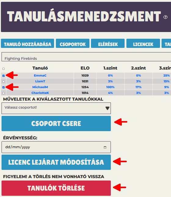 Learning Management - Student Overview Selection Feature